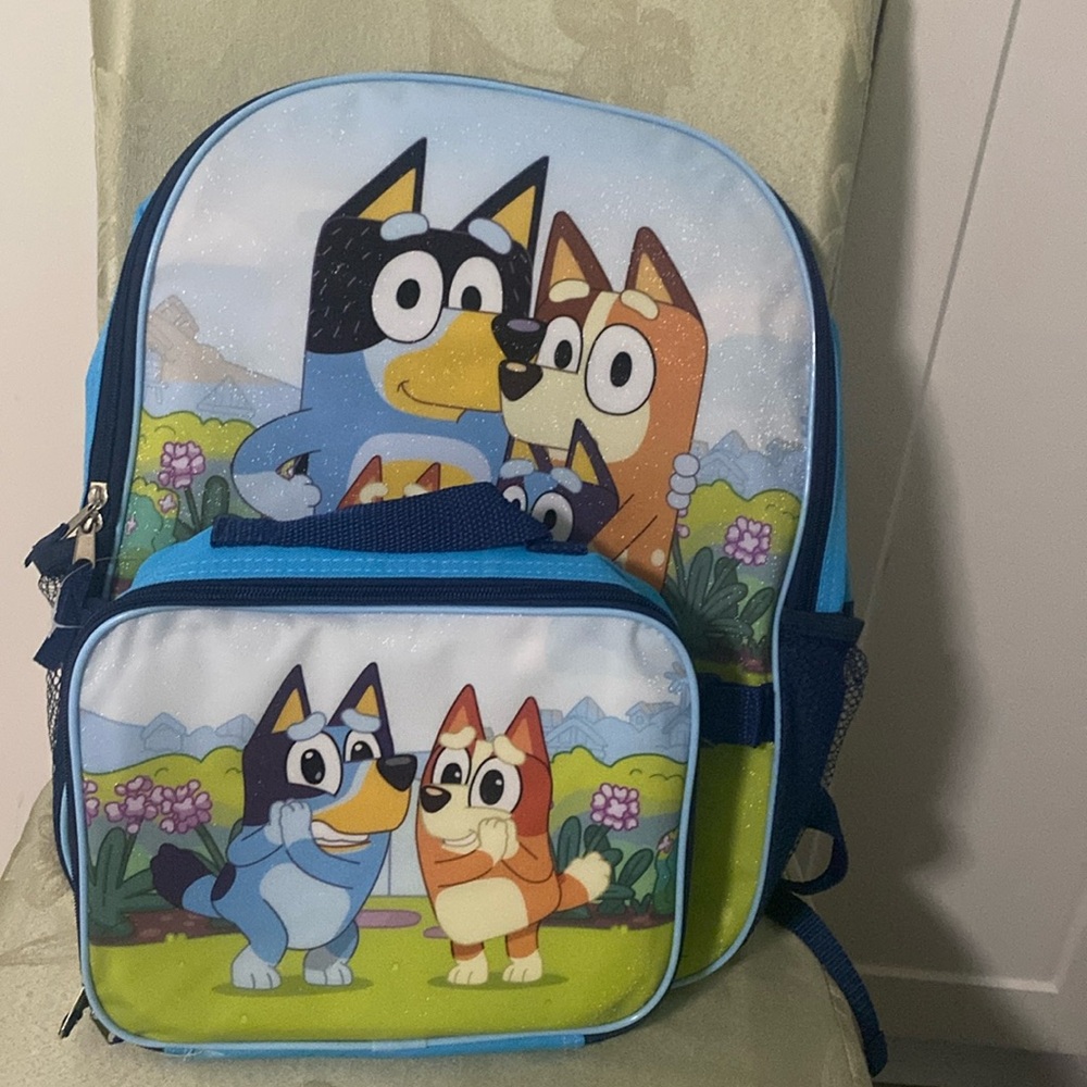 Bluey & Bingo 2 Piece Backpack Set, With Lunch Bag 16” School Bag NWT